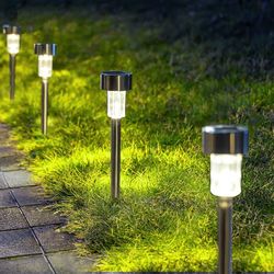 Solar Pathway Lights, Stainless Steel IP44 Waterproof Automatic On/Off Outdoor Solar LED Lights for Garden, Patio, Yard, Pathway and Walkway (cool whi