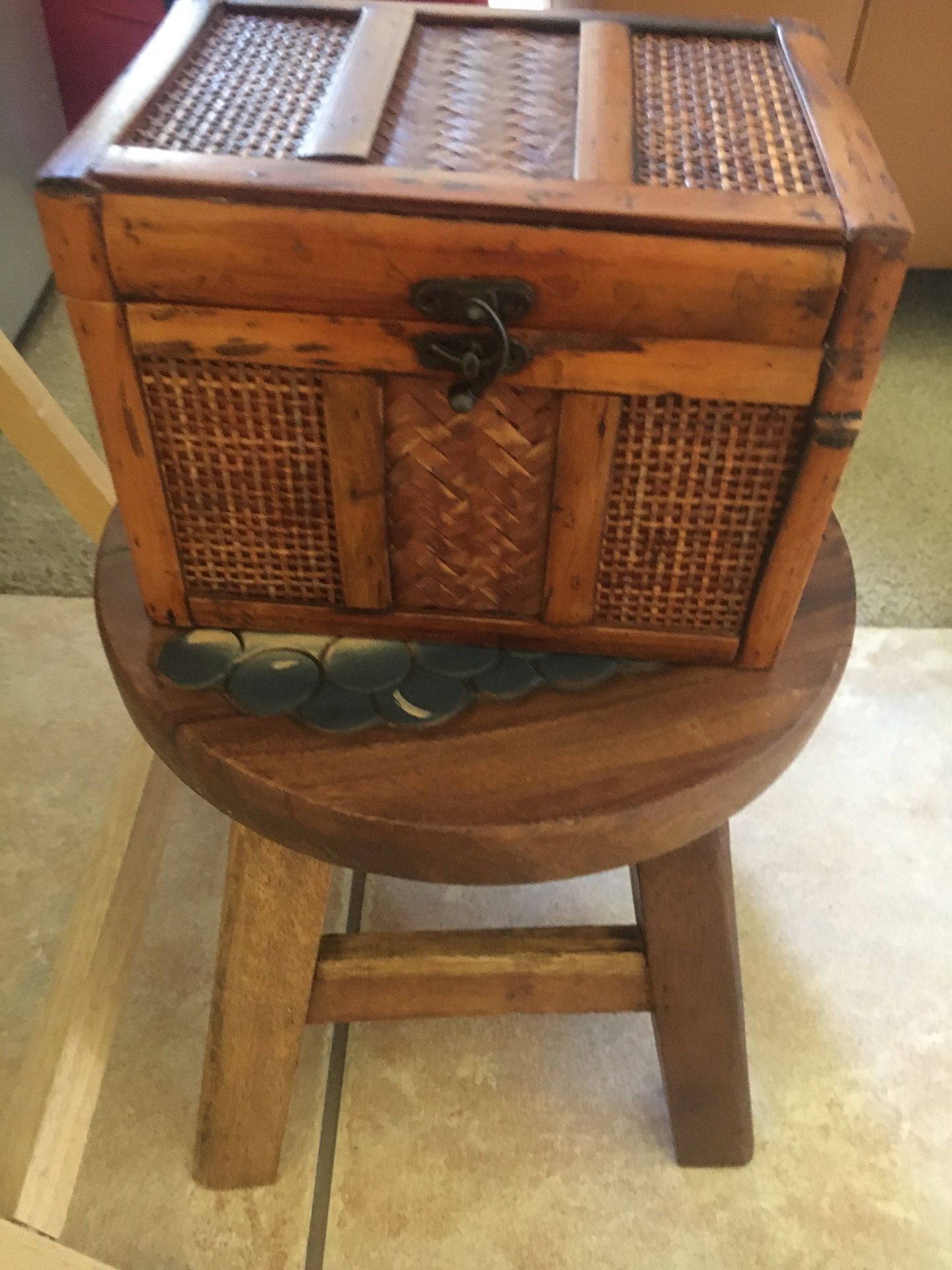 Wooden step stool 10” with small wooden box 7.1/2” x 5.1/2”
