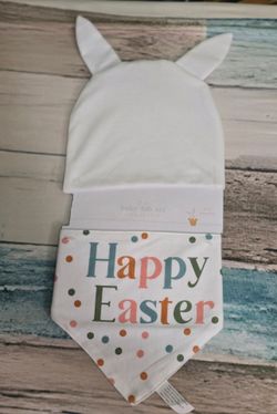 🐰 Happy Easter Baby Bib & Bunny Ear Hat Set (0–12 Months) 🐰