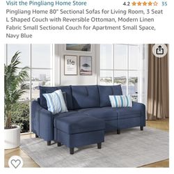 Pingliang/ Navy Blue/ 80” L Shaped Couch