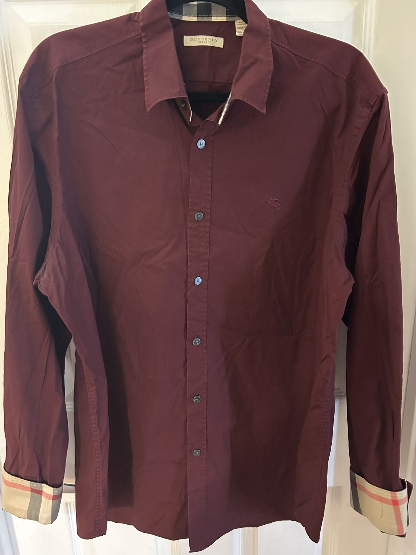 Burgundy Burberry button-up shirt 