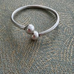 Vintage BH 925 Sterling Silver Solid Double Ball Handmade Cuff Bangle Openable Cuff Bracelet 2.25” in diameter  In great condition