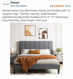 Marsail Queen Size Upholstered Bed Frame Dark Gray