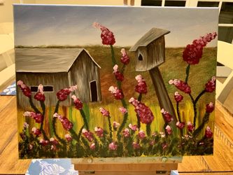 Rustic Barn & Birdhouse Painting: 12 x 16 stretched canvas