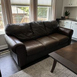 Living Room Furniture Set: Leather Couch, Love Seat, Matching Coffee Table and End Tables