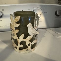 Bird Candle Holder With Green Pillar Candle