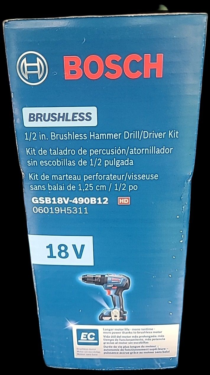 Bosch 18V EC Brushless 1/2 In. Hammer Drill/Driver Kit New Sealed