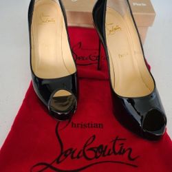 *AUTHENTIC* Louboutin Black Open Toe Shoes (Sz 37.5)