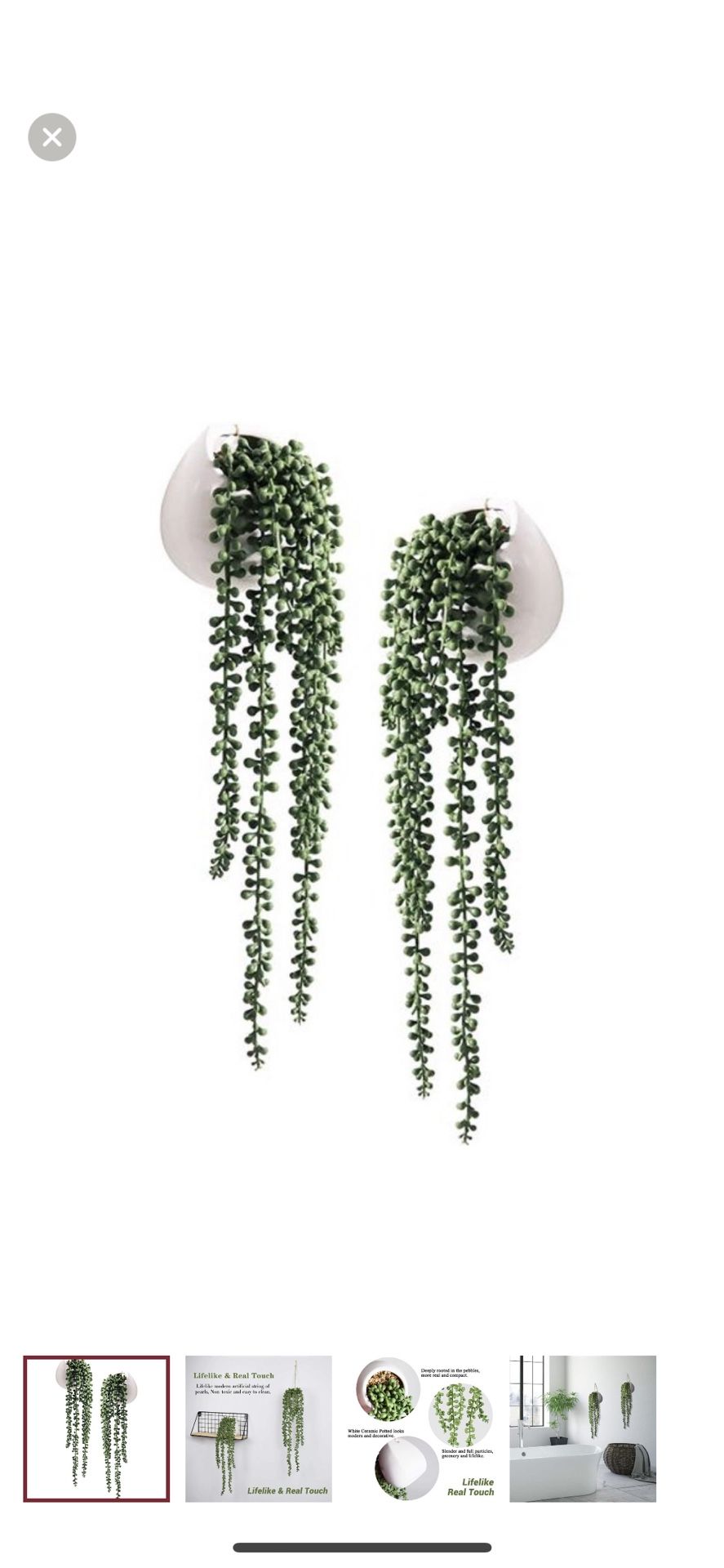 2 Artificial Succulents Hanging Plants Fake String of Pearls in White Ceramic