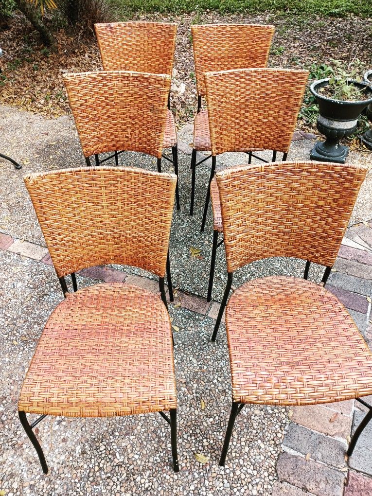 Vintage Wicker & Rod Iron Dining Chairs (Stackable)