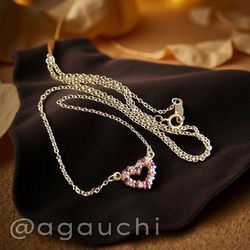 14K❤️💎 Heart Natural Ruby & Diamond Necklace ✨👌