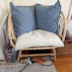 Rattan Chair w/ cushions and pillows