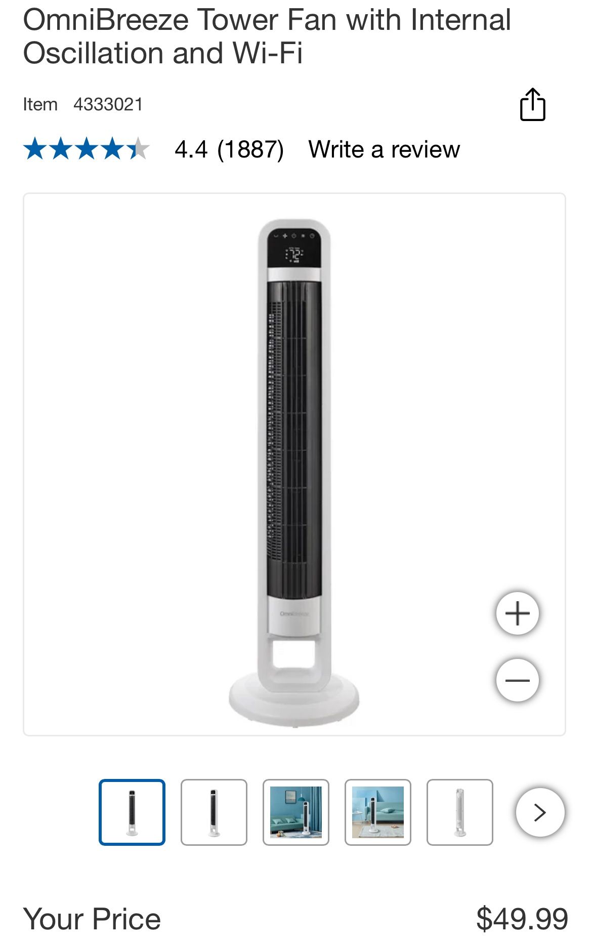 Hot? New In The box OmniBreeze Tower Fan with Oscillation, with remote and WiFi connectivity.