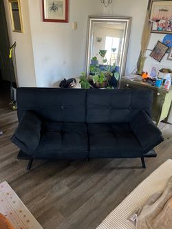 Black Fabric 3-Seat Futon