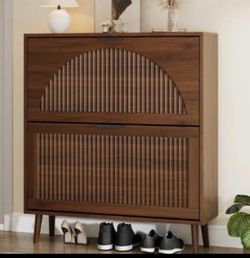Shoe organizer cabinet with two flip drawers