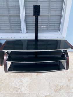 Modern Black Glass TV Stand with Integrated Mount