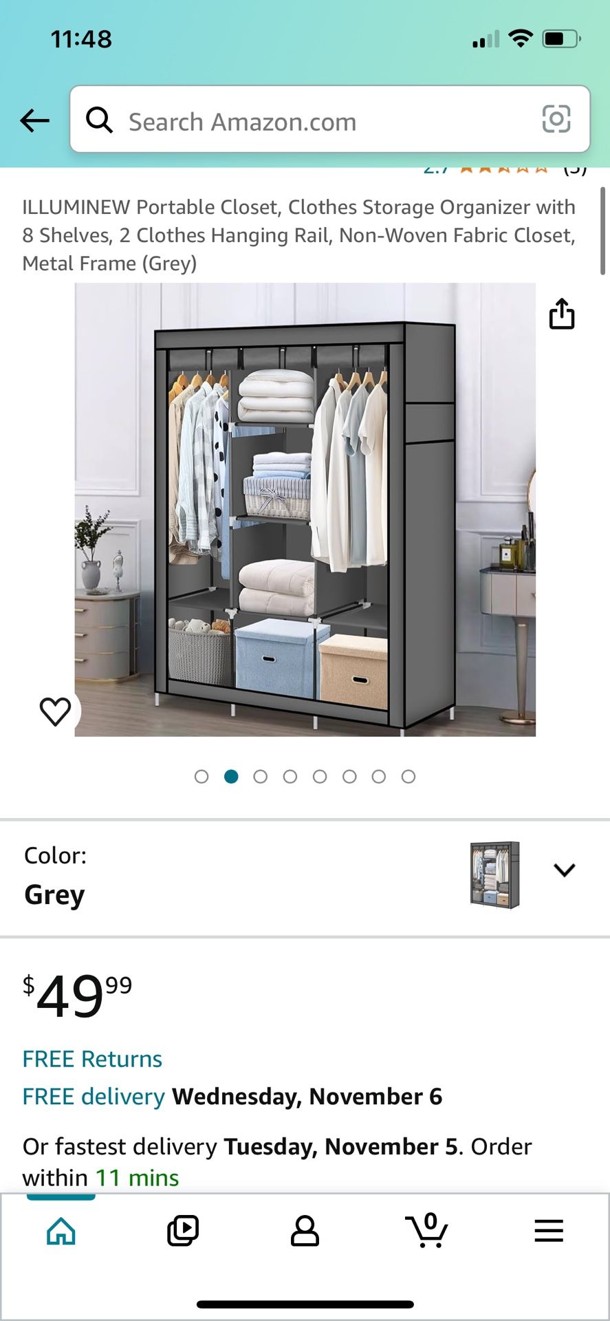 ILLUMINEW Portable Closet, Clothes Storage Organizer with 8 Shelves, 2 Clothes Hanging Rail, Non-Woven Fabric Closet, Metal Frame (Black)