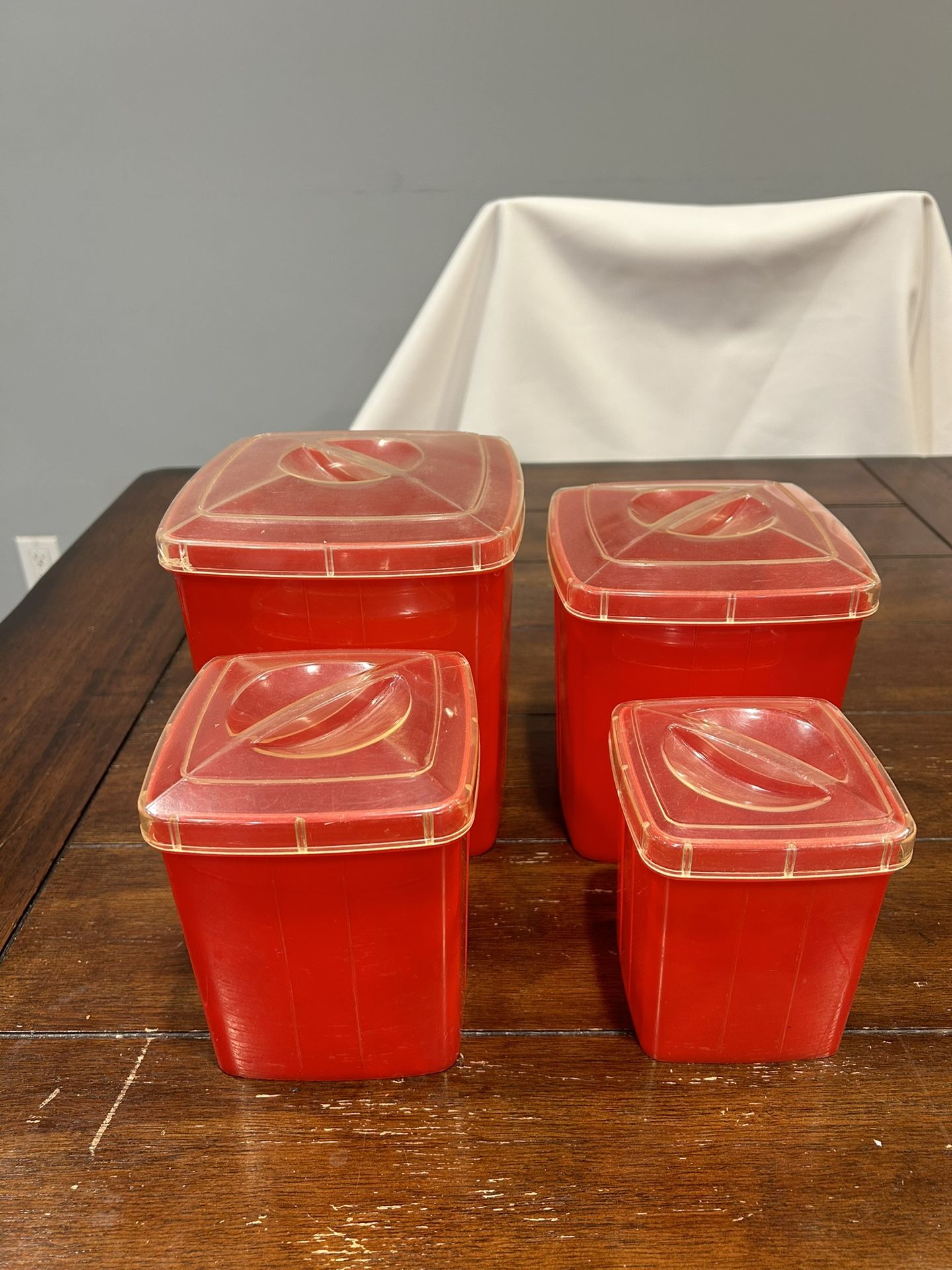 MCM Plas-Tex Red Plastic Canister Set-8 PCs.