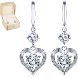Brand New:Heart Earrings Gifts Engraved 'I LOVE YOU' 3.5 Moissanite Earrings 