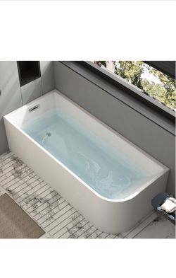 KDK HOME 59" x 29" Freestanding Corner Bathtub Left Drain Acrylic Soaking Tub with Pop up Drain & Overflow