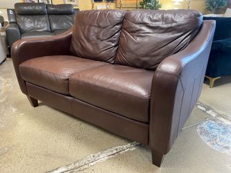 Dark Brown Leather Slope Arm Loveseat