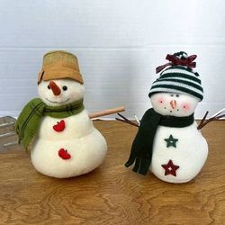 Vintage Pair Hallmark Plush Snowmen both 7 1/2" Tall, by Jan Karon
