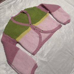 Small pink knit crop sweater poof sleeve retro cardigan top blouse button green