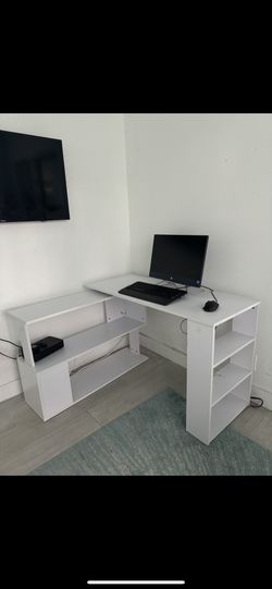 Corner Computer Desk Shelf 360 Rotating 