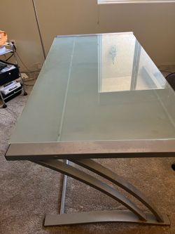 Modern Glass Computer Desk with Pull-Out Keyboard Tray