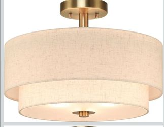 3-Light Double Drum Light Fixture, Linen