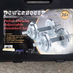 Powerhouse Chrome Dumbbell Set, Rubber Grip Handles, Carry Case