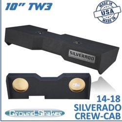 Black 10" Dual Sealed Tw3 Sub Box, Fits 14-18 Chevy Silverado Crew-Cab