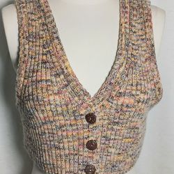 Small Free People Brown Neutral Mystic Island Wool-Blend Cropped Vest Womens 