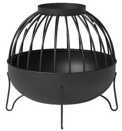 Outdoor Fire Pit Bowl with Dome Basket Weave Cover, Round Metal Basket Design, Black, Weather Resistant 26" Height, 26" Diameter, Wood Burning