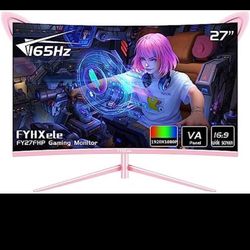FYHXele FY27FHP Pink Monitor 27 Inch Curved Gaming 165Hz - Support 144Hz 1800R 1ms 1920x1080P VA Screen, Built-in Speakers, AMD Free-Sync, HDMI, DP, U