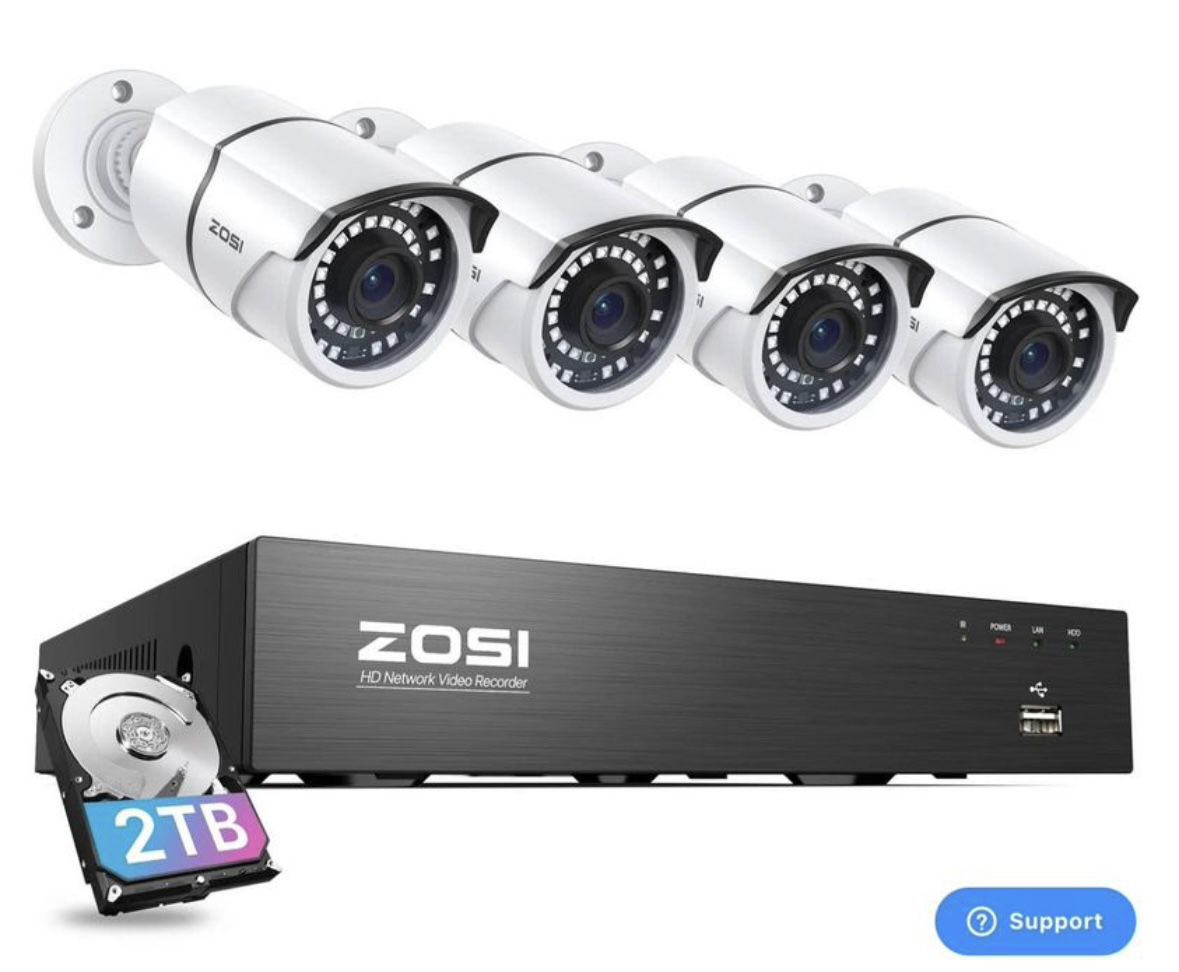 Zozzi Security System + 4K 8CH PoE NVR + Up to 8 Cameras + 2TB Hard Drive C261 5MP