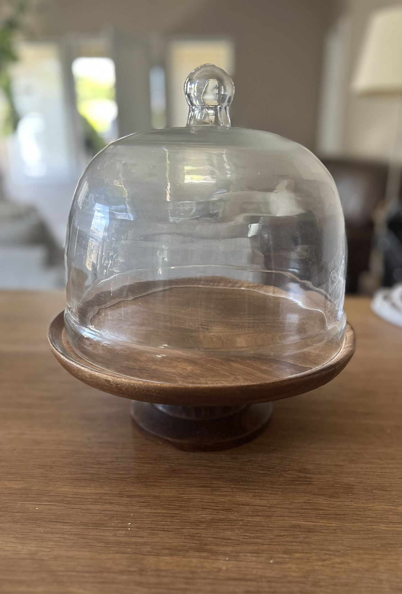 Acacia Wood Cake Stand With Dome - Brand New 