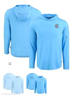Men’s Chicago Cubs Cutter & Buck Powder Blue Coastline Epic Comfort Recycled Eco Hoodie Long Sleeve T-Shirt