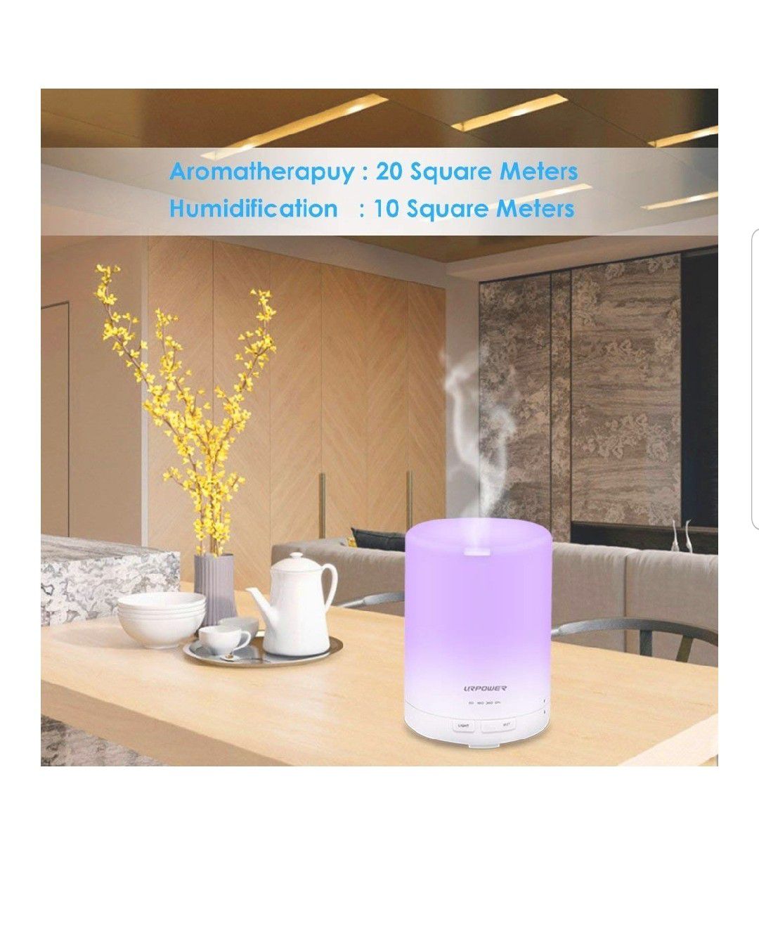 Aroma Essential Oil Diffuser Night Light Ultrasonic Air Humidifier with AUTO Shut off and 6-7 HOURS Continuous Diffusing