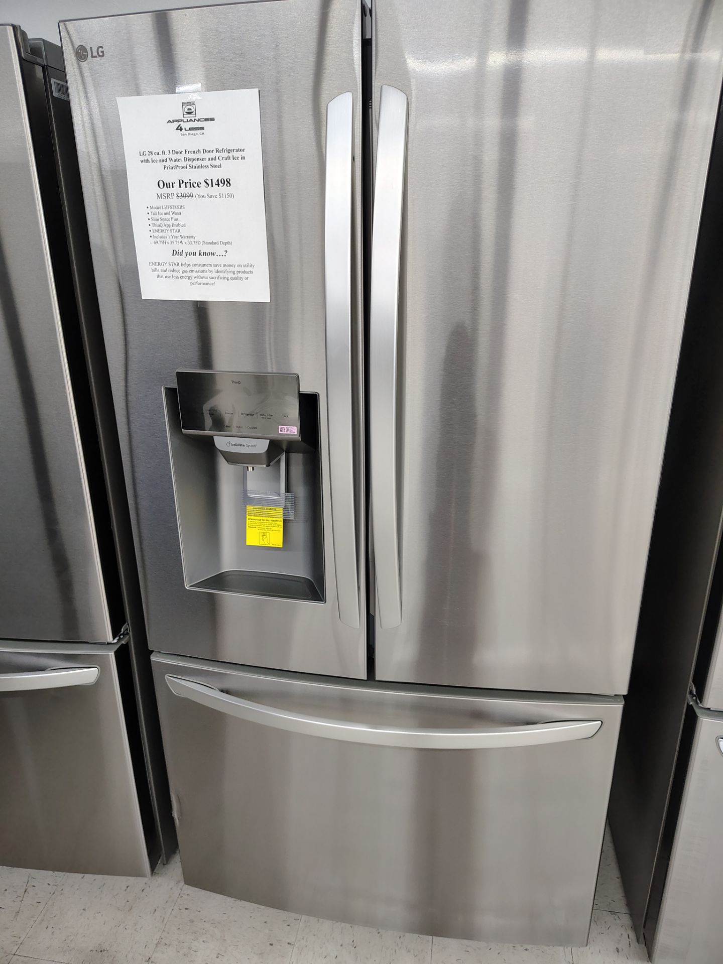 $1498 LG 28 Cu Ft ENERGY STAR 3door French door refrigerator