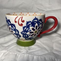 Pier 1 Large Footed Mug Ceramic 16oz Capacity Multicolor Coffee Cocoa Handpainted