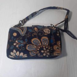 Bella Taylor  Pattern Quilted Zip Around Wallet Paisley Floral Blue Tan  