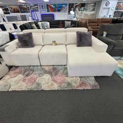 Off White Corduroy High Performance Microfiber Powder Sleeper Sofa Sectional 