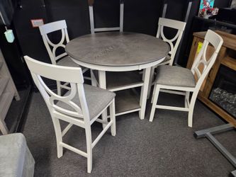 Brand New Round Table Counter Height 4 Chairs Grey & White Wash Last One $389