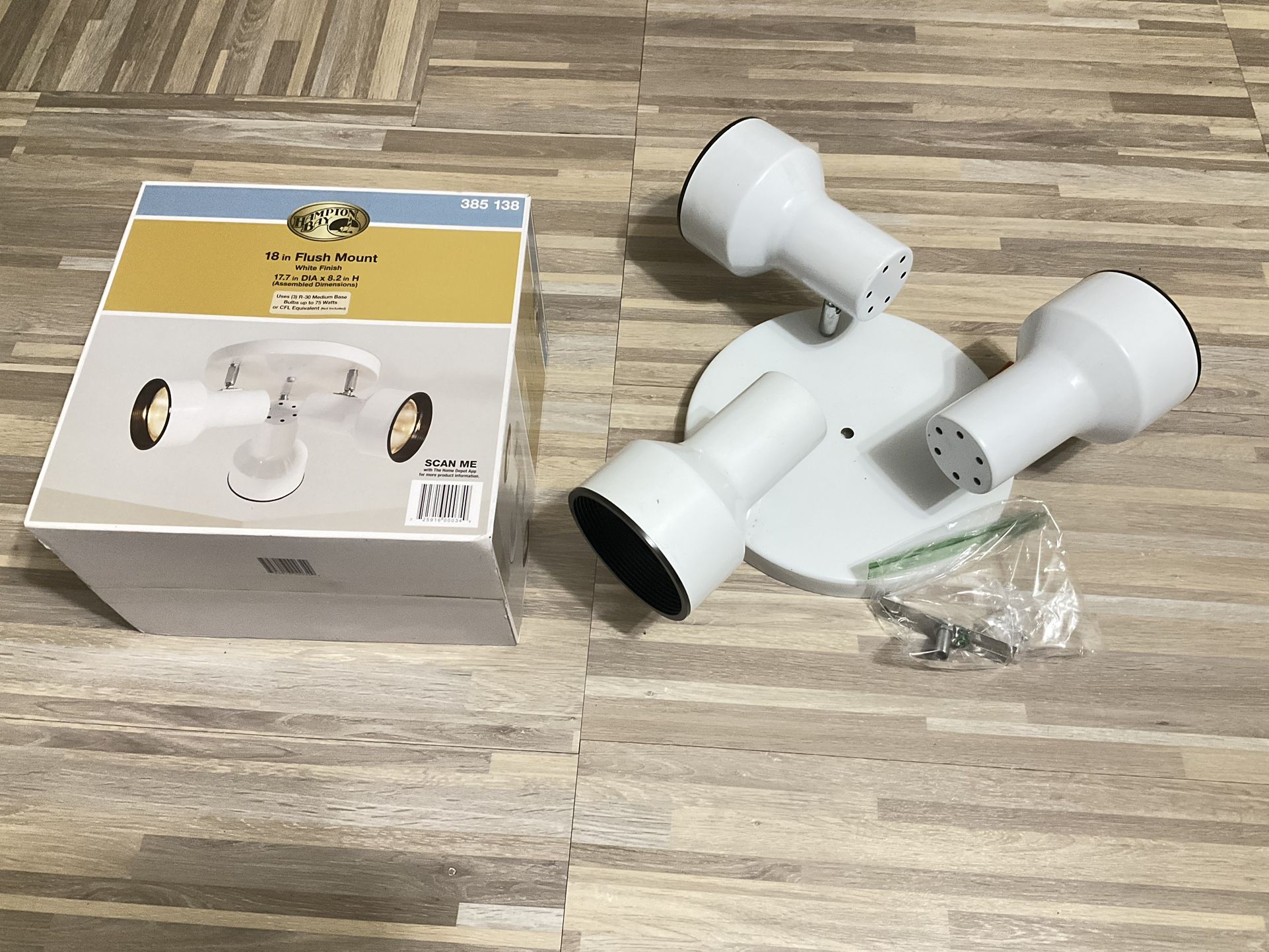 Hampton Bay 18 Inch Flush Mount 3 Bulb Light FIXTURE