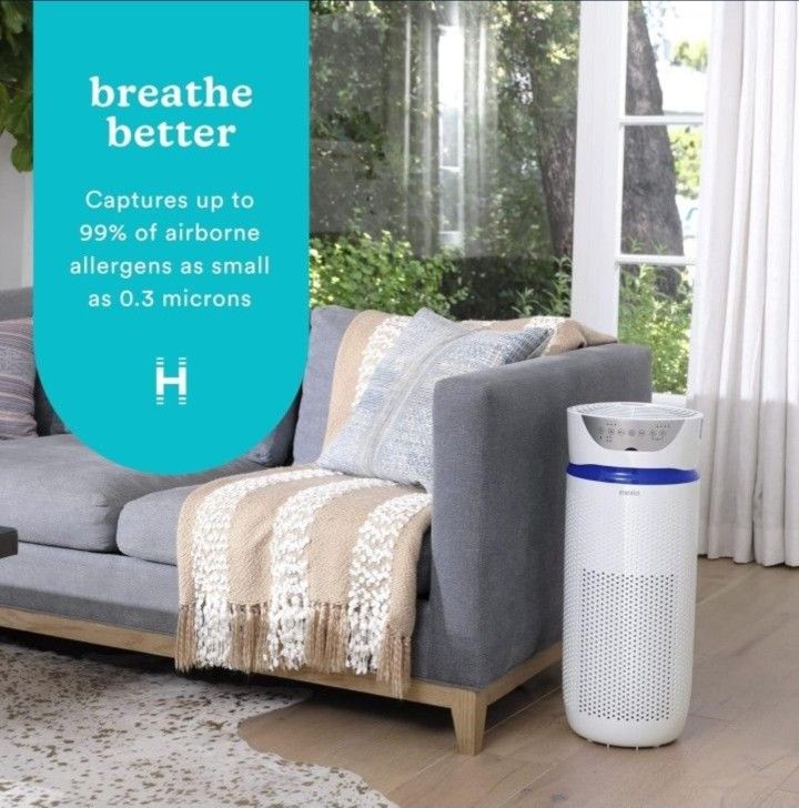 1600sq.f., UV-C+ION, HoMedics Tower + New OEM FILTERHomedics 5-in-1 UV-C Air Purifier - 360-Degree HEPA Filter for 1,659 Sq Ft + NEW OEM Filter