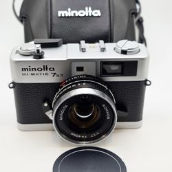 MINT Minolta Hi-Matic 7sII 35mm Film Camera 40mm f1.7 Rokkor Lens Case TESTED WORKING