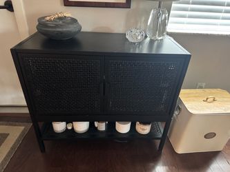 Black Cane Door Storage Cabinet Sideboard