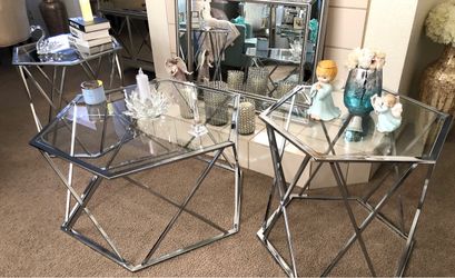 Glass Coffee Table Chrome Base and Mirror