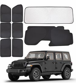 XCBYT 2019-2024 Wrangler Full Coverage Window Shades | 6-Layer Blackout Insulated Sun & UV Protection | Custom Fit Privacy Covers for Camping, Sleepin